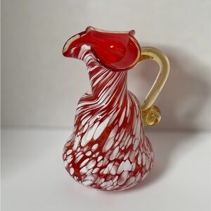 Vintage Murano Style Red Spatter Glass Pitcher